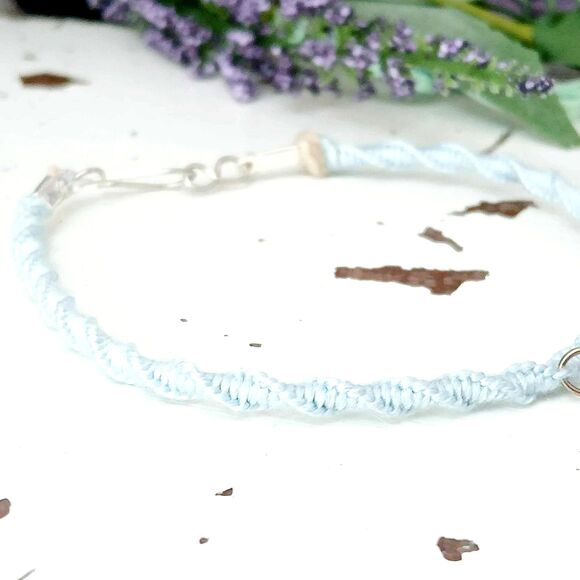 Amethyst Macrame Crystal Charm Bracelet, Dainty Boho Chic Pastel - Picture 4 of 4